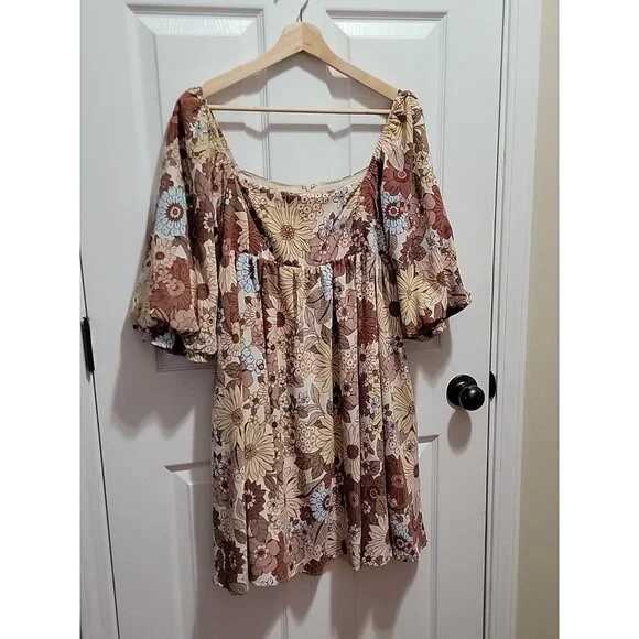 Hudson Gray Boho Floral Puff Sleeve Mini Dress Women’s Size M - Picture 10 of 11